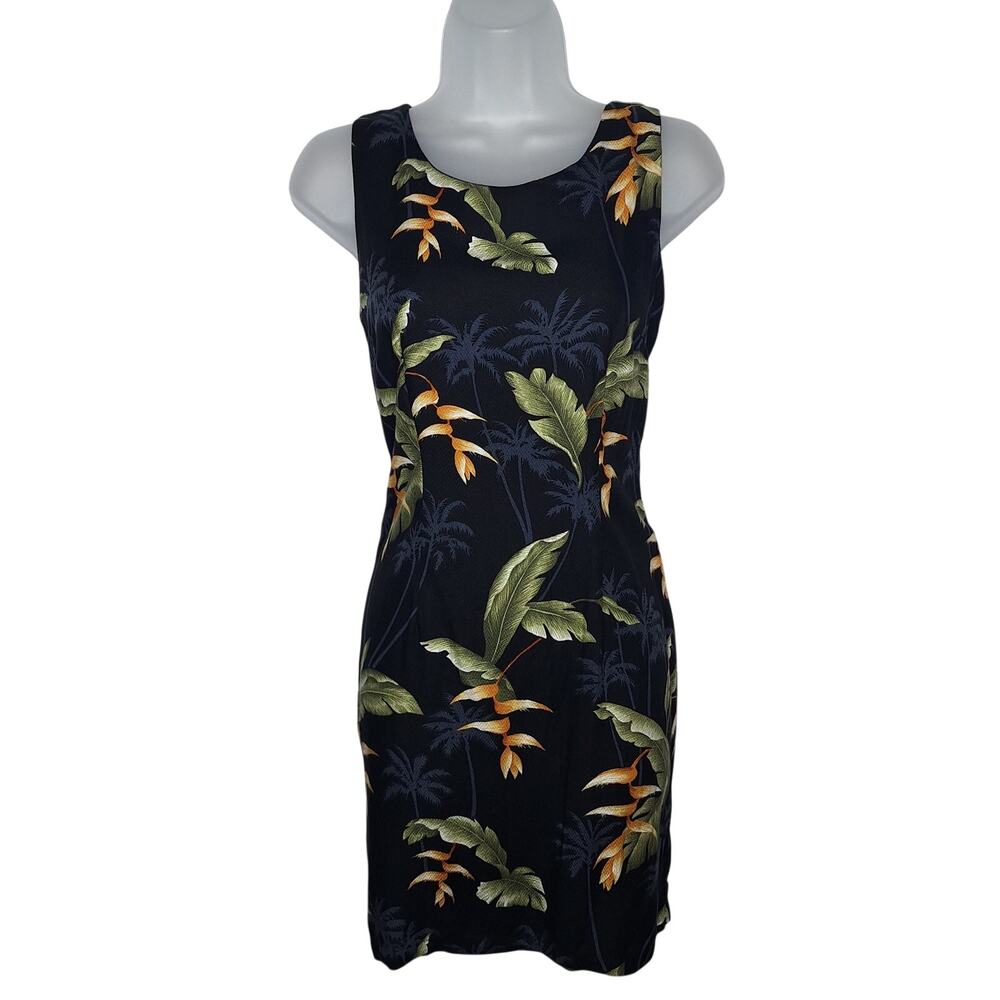 Vintage Y2K Hawaiian Sheath Dress S Sleeveless Palm Aloha Resort Made in Hawaii